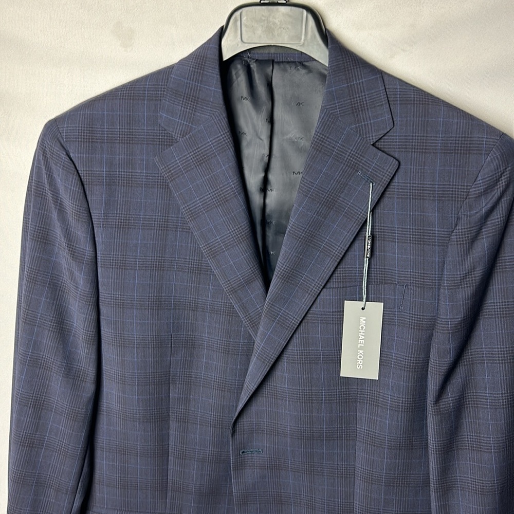 Michael Kors Men's Classic Fit Wool-Blend Plaid Suit Jacket - Plum Blue 40R - Picture 3 of 7